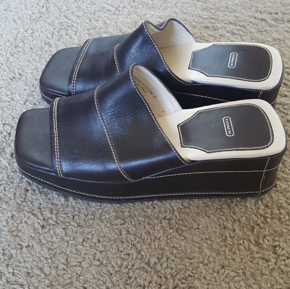 Coach leather dark brown slides sandals